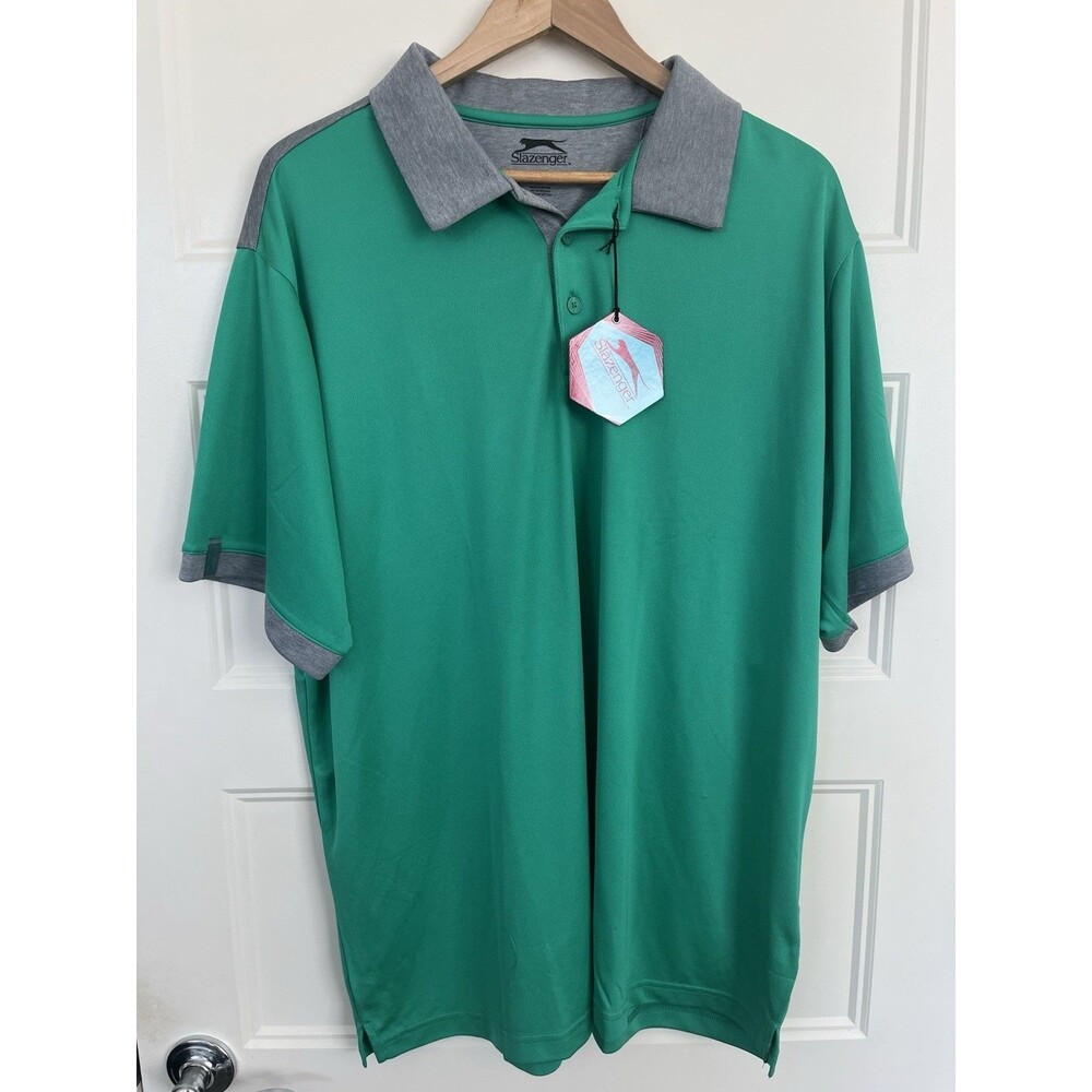 Slazenger Ultra Mens XXL Golf Polo Shirt Green Gray Colorblock Short Sleeve NWT